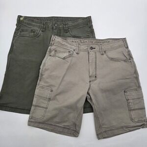 LOT 2 Prana Murray Cargo Shorts 34 / 10 Inseam Green Tan Gorpcore Outdoor Hike
